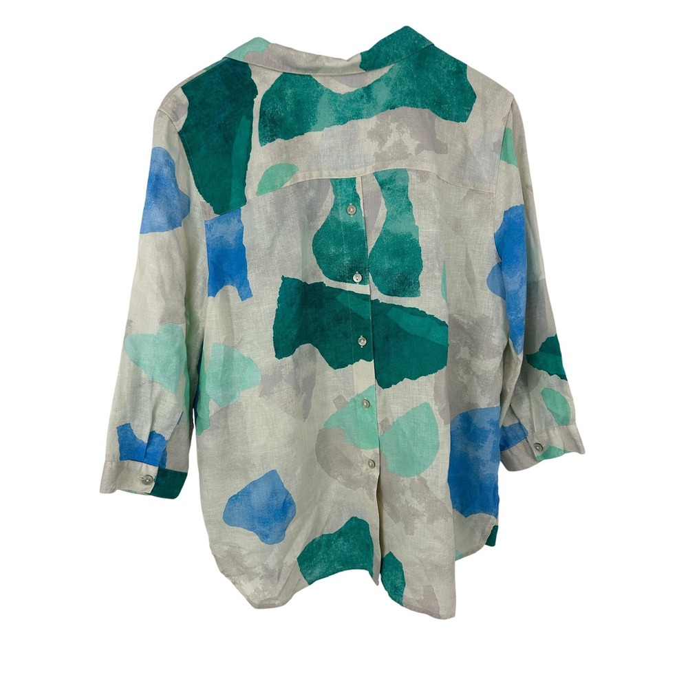 Chicos Linen Popover Top Blouse Size 2 (L/12) Abstract Watercolor - Picture 2 of 6